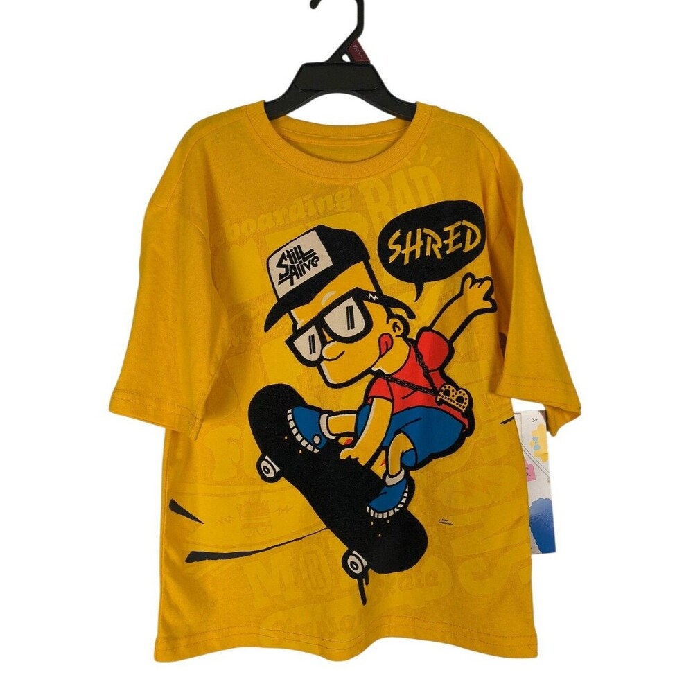 The Simpsons Bart Simpson Graphic T Shirt Boys 6/7 Yellow Shred Skateboard